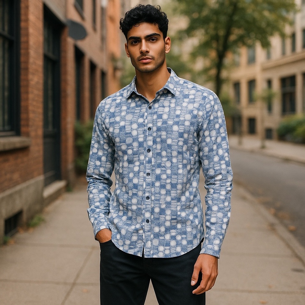 Men’s Mufti Button Up Printed Shirt size L‎